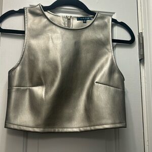 Cropped muted gold faux leather top
